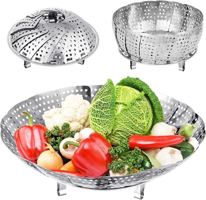 Folable & adjustable Stainless Steel silver Vegetable multi purpose Steamer (medium size)