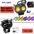 Pack of 1 Owl Fog Light for Bikes metal body  - 8 Working Modes LED Motorcycle Fog Headlights with Multicolor DRL, Universal Fitment, and Auxiliary Spotlights. 