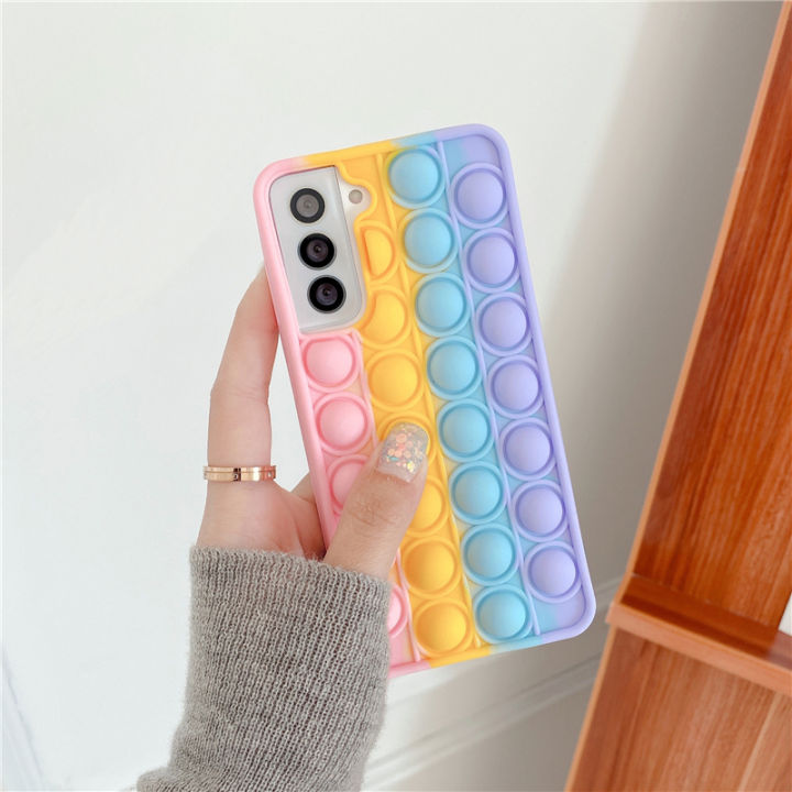 Pop Fidget Toys Bubble Phone Case For Samsung Galaxy S8 S9 S10 S20 FE S21 Plus Note 8 9 10 20 Ultra J4 J6 J8 A6 A7 2018 Cover