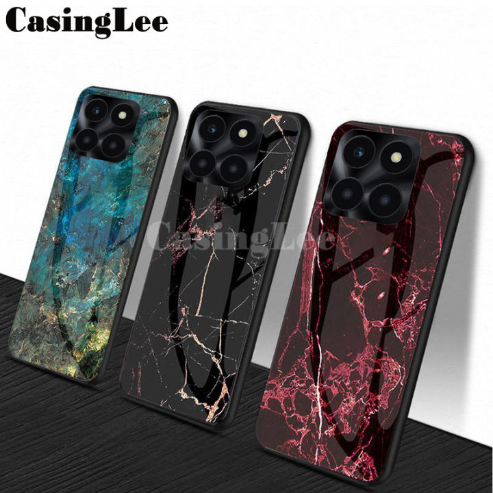 For Honor X6A case Fashion Marble Tempered Glass Protector Soft Frame Silicon Cover For Honor X6A Back Cover Phone Cases