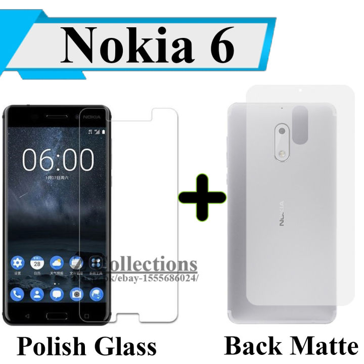 Nokia 6 Tempered Glass Screen Protector Polish Glass + Back Matte Protector Soft Skin Sheet Soft Film Protector For Nokia 6