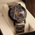 Online Sale Black Stainless Steel Crystal Wrist Watch Simple Quartz Watch Men Women. 