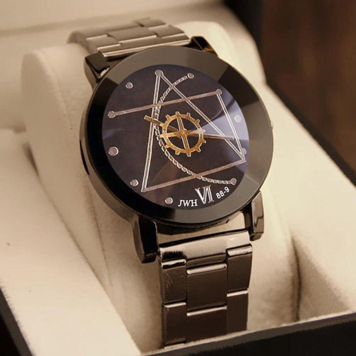 Online Sale Black Stainless Steel Crystal Wrist Watch Simple Quartz Watch Men Women