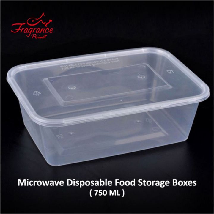 Pack of 20 - 750 ML. Microwave Disposable Food Storage Boxes - Clear Transparent Plastic