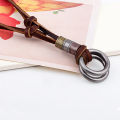 Fashion Men Retro Faux Leather Cord Double Circle Ring Pendant Necklace Gift. 