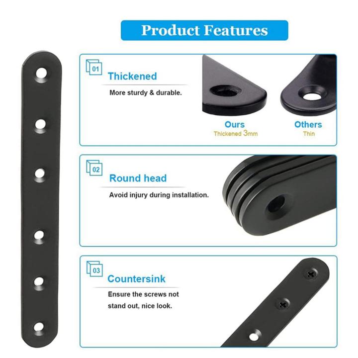 HARSKIYER 8-Pack 5 Inch Stainless Steel Straight Brackets – Black Flat Mending Plates With Screws And Screwdriver For Furniture Repair