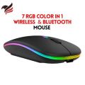 RGB Wireless Mouse With Stiched Mousepad - Slim & Silent 7 Colour LED Lights - Dual Mode 2.4G & Bluetooth Rechargable Portable Optical Office Mouse With USB Receiver - 3 Adjustable DPI Levels for Notebook, PC, Computer, MacBook. 