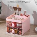 Small Rabbit Desk Organizer With 2 Drawer, Office Desktop Storage Box, Business Card/Pen/Pencil/Mobile Phone/Stationery Holder Storage Box, Makeup Organizer for Office School Home - Makeup storage organizer. 