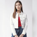 HB Women White Solid Denim Jacket. 