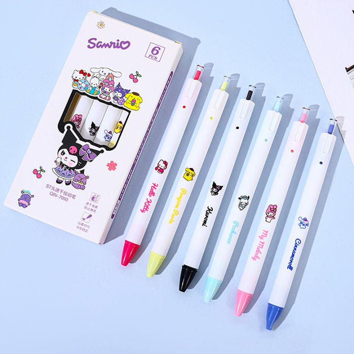 6pcs Kawaii Cartoon Kuromi Writing Pen Cute Stationery Quick Drying Gel Pen SUPER BABY