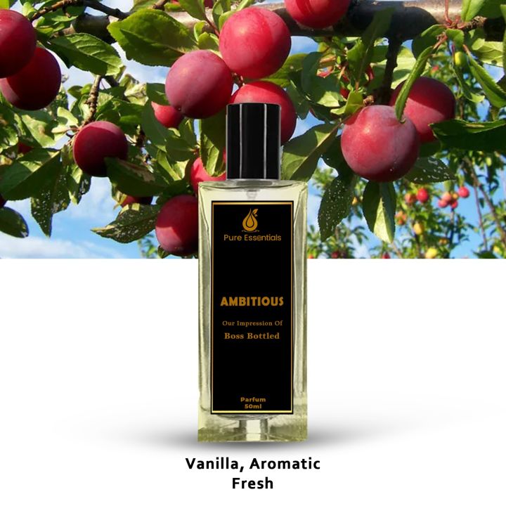Pure Essentials AMBITIOUS perfume  impression of BOSS BOTTLED- Free Testers with Every order.  Scents and perfumes - Acohal free perfumes and scents -12ml 30ml &50 ml