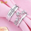 Silver Plated Prince Princess Imperial Crown Adjustable Couple Ring. 