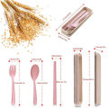 Wheat Straw Spoon Chopstick Fork Tableware Set Cutlery Utensils With Storage Case Goodie Bag Children Day Gift. 