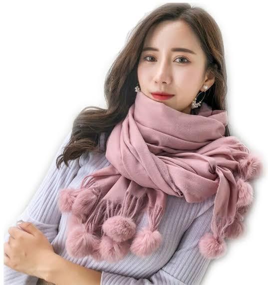 Winter Kashmiri Pashmina Scarf Shawl with Pom Poms Tussel