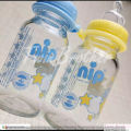 NIP Brand Glass Feeder with Unique Printing Design 140 ml 6 oz 1" Thick Glass Layer Made By Germany. 