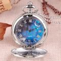Amour zii Exquise Starry Blue Dial Pendant Silver Hollow Case Quartz Pocket Watch Roman Numerals Retro Watches Souvenir Gift for Men Women. 