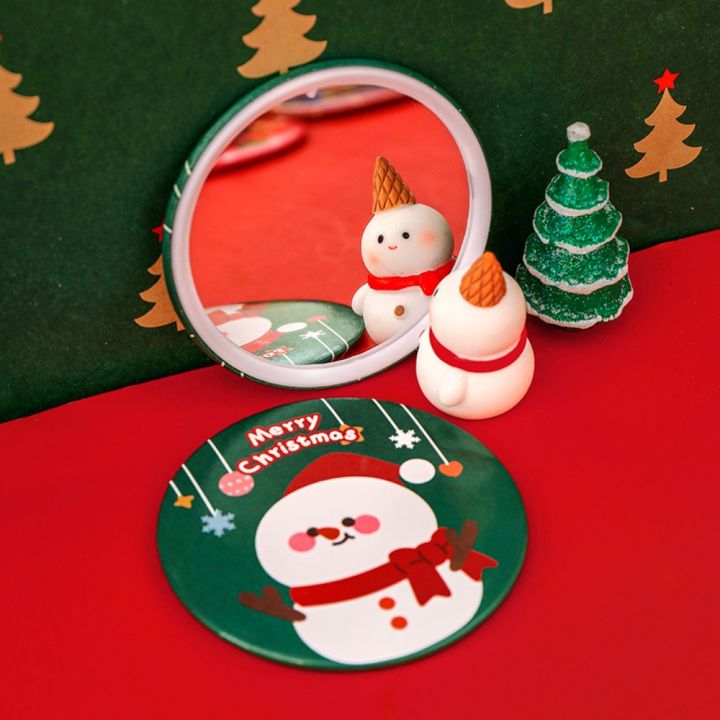 Mini High Definition Compact Pocket Mirror Hand-held Easy To Carry Vanity Mirror Red Santa Claus Pocket Make-up Mirror Women