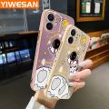 YIWESAN For IPhone 12 Mini Case Cartoon Cute Astronaut NASA Side Design Phone Case Square Edge Pattern Silicone Softcase Luxury Plating Casing Full Cover Camera Shockproof Protection Cases. 