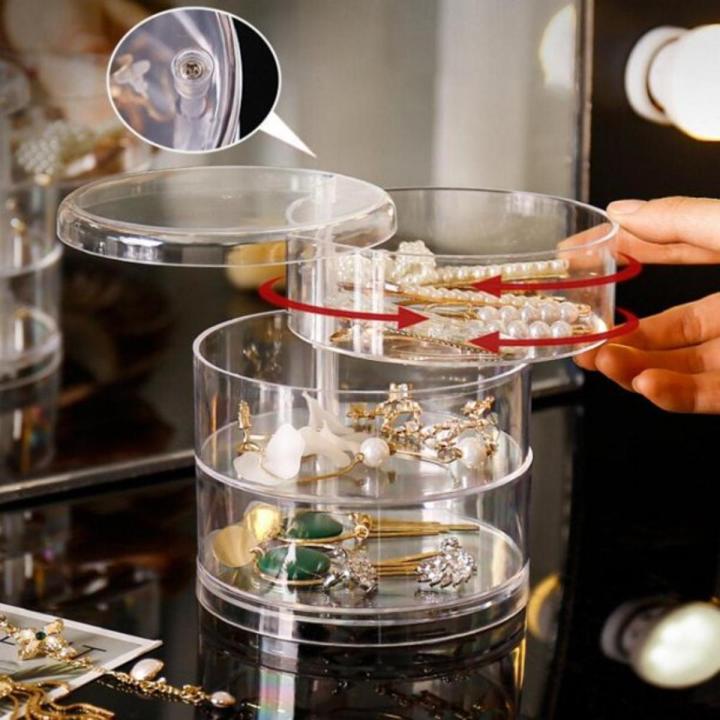 Multifunctional Plastic Rotating Jewelry Box Earrings Necklace Ring