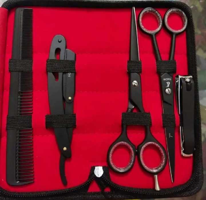 Professional Barber Kit, Salon Barber Set, Professional Haircutting Scissor Set Pack Of 5 2pcs Scissors , comb , nail cutter and Razor