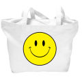 Vagile Smiley Smile Happy Yellow Face Printed Durable Canvas Zipper Bag Large Capacity With Zipped pocket inside. 