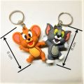 2 Piece Tom and Jerry Soft Silicone 3D Cartoon Character Rubber Keychain Chain. 