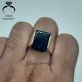Black Aqeeq Ring for Men  Black Agate Stone Ring  Square Cut Black Aqeeq Stone Ring  Handmade Chandi Ring ( 925 Silver ). 