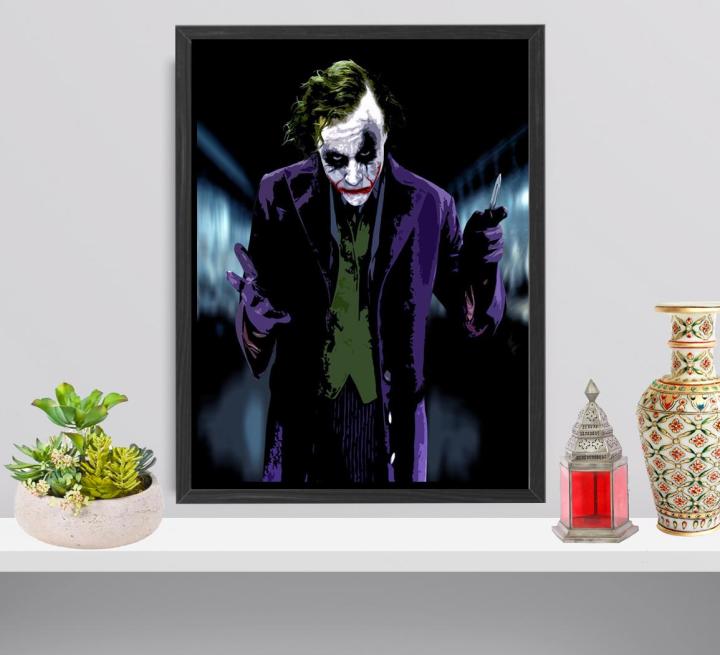 Joker Movie Poster Wall Hanging Glass Photo Frame in Premium Glossy Photo Paper A4 8x12” size for Home Decor and Decoration Accessories