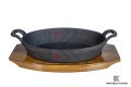 cast iron Sizzler 9" (22.7 CM), Oval Deep with Wooden Base, Krucible Kitchen, Cast Iron Naturally Non Stick, Serving. 