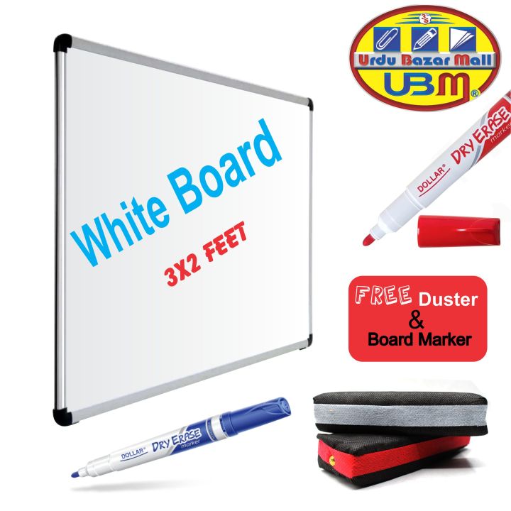 White Board 2ft x 3f with Free Duster + Board Marker, White Board for Kids, White Board for School, Office & Home
