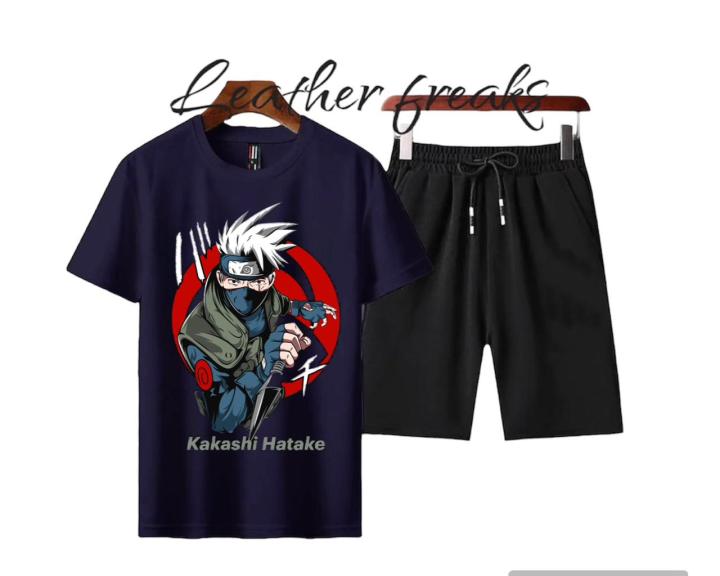 Kakashi Hatake Naruto Anime Printed Cotton Half Sleeves O Neck Short & T Shirt For Men & Boys