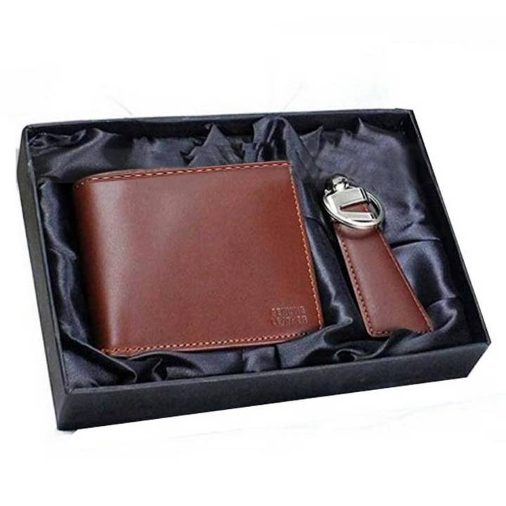 Genuine Leather Wallet and Keychain Gift Set