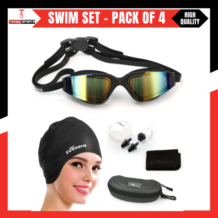 Swim Cap Swimming Goggles, Swimming Cap for Long Hair Swimming Glasses Anti Fog UV Protection for Adults Youth Men Women Kids with Nose Clip Ear Plugs Sets
