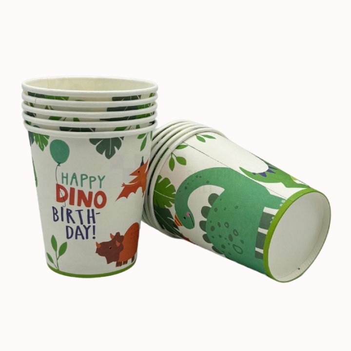DINOSAUR THEME PAPER CUPS - PACK OF 10 PAPER CUPS - DINOSAUR CUPS