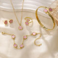 6pcs Jewelry Set, Brilliant Lucky Flower Jewelry Set, Acrylic Bracelet Bracelet, Clover Necklace, Ring, Earrings for Women. 