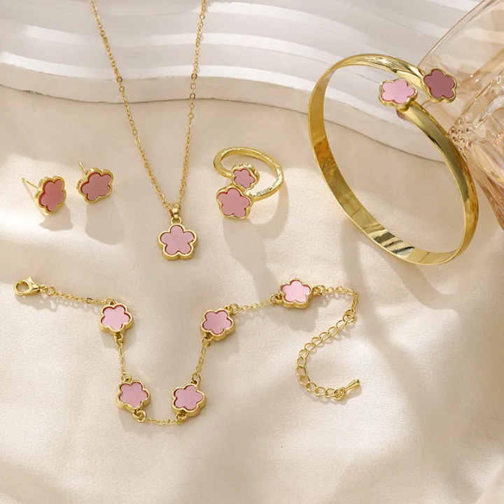 6pcs%20Jewelry%20Set,%20Brilliant%20Lucky%20Flower%20Jewelry%20Set,%20Acrylic%20Bracelet%20Bracelet,%20Clover%20Necklace,%20Ring,%20Earrings%20for%20Women%20-%20Image%204