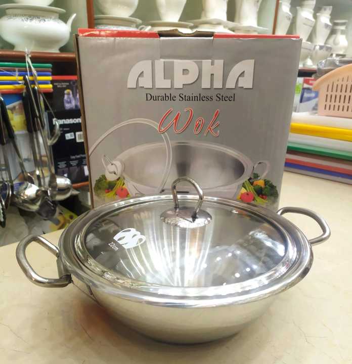 Alpha%20Stainless%20Steel%20Wok%20%5B24,%2026,%2028,%2030,%2032,%2036,%2040%20&%2045cm%5D%20%20Double%20Bottom%20/%20Encapsulated%20Bottom%20Karahi%20With%20Glass%20Lid%20-%20Image%202