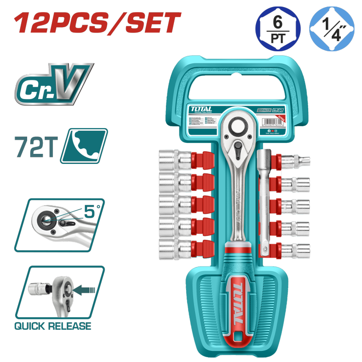 TOTAL 12Pcs High Quality CrV 1/4 Socket Set(5-14mm) THT14114126