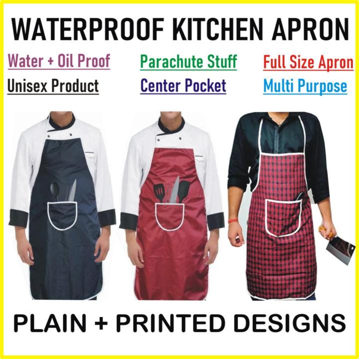 Cooking Apron Full Size | Waterproof Kitchen Apron | Printed + Plain Designs Pocket Apron | Kitchen Cooking Dress | Dress Protection - Large Size | Unisex For Both Men & Women | Washable Overclothe | Waterproof Suit |  Kitchen Accessories