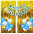 Happy Birthday decoration Set, Golden Birthday theme For (Boys & Girls) Foil Curtain, Blue, White and Golden Party Latex Balloons, Birthday Banner, Birthday accessories.. 