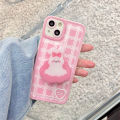 Korean Cute Cartoon Bear Pink Lattice Phone Case For iPhone 13 12 11 Pro XS Max X XR 7 8 Plus Holder Prorective Soft Back Cover. 