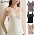 ECHIDNA Thermal Tank Top Stylish Floral Embroidered V-neck Thermal Vest for Women Cozy Slimming Winter Underwear Top Anti-static Vest. 