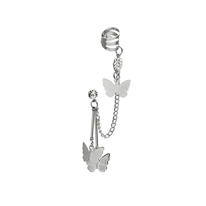 Pair%20Of%20Ear%20Cuff%20Butterfly%20Long%208%20cm%20Chain%20Pin%20Tassel%20Silver%20Color%20Earrings%20For%20Girls%20&%20Women%20-%20Image%206