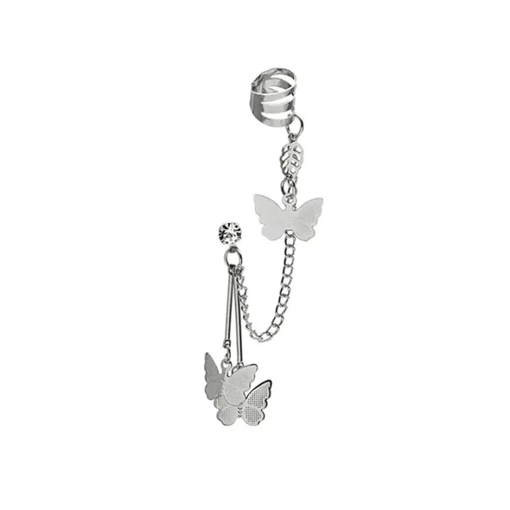 Pair%20Of%20Ear%20Cuff%20Butterfly%20Long%208%20cm%20Chain%20Pin%20Tassel%20Silver%20Color%20Earrings%20For%20Girls%20&%20Women%20-%20Image%206