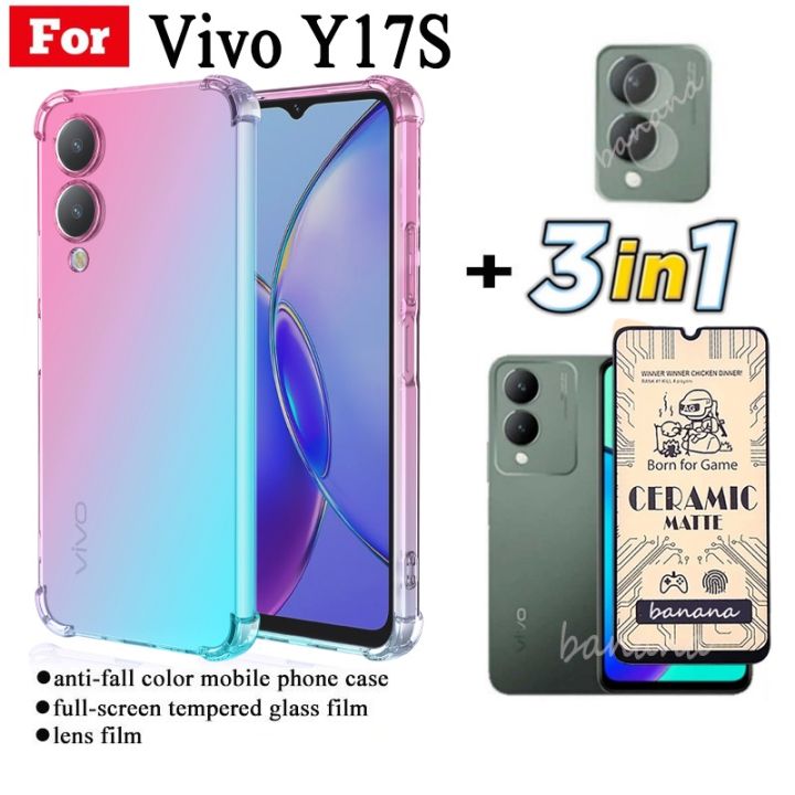 Vivo Y17s four-corner drop-proof phone case For Y 17S Tempered glass film Y1 7 S Camera Lens Protector Full Cover Screen Glass