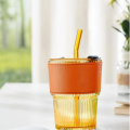 High-Value Portable Leather Glass Coffee Cup With Straw and Lid Iced Tea Cup. 
