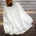 Yfashion Women Simple Fashion Long-sleeve  Shirts With Ruffle Pullover Round Neck Solid Color Loose Casual Bottoming Shirt Blouse Jacket color. 