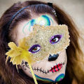 Women's Masquerade Masks Side Feathers Flower Petal Hand Held Lace Half Mask Stick Halloween Masks. 