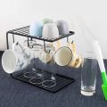 Coffee Cup Plates Iron Rack Creative Plate Drain Shelf Cup Holder Household Mug Storage Kitchen Rack with 6 Hooks Display. 
