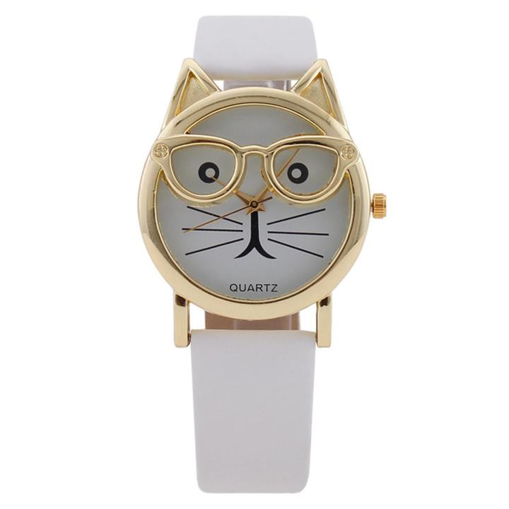 【ETOP】Leopard Cat Face Women Geneva Watch Leather Strap Analog Quartz Wrist Watches Kids Clock Gold Ladies Watch Relogio Feno